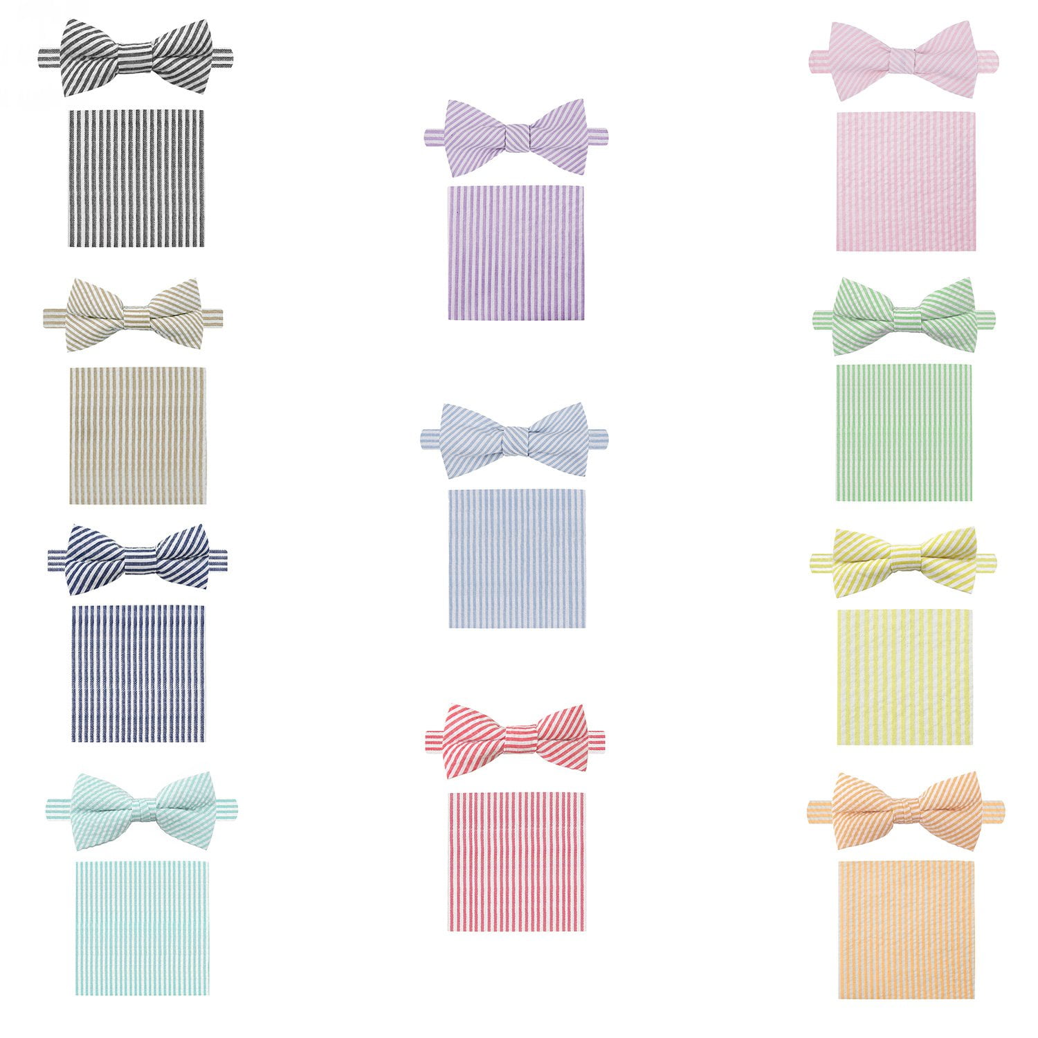 Necktie with Pocket Square 100/% Cotton Seersucker Mens Striped Tie Set